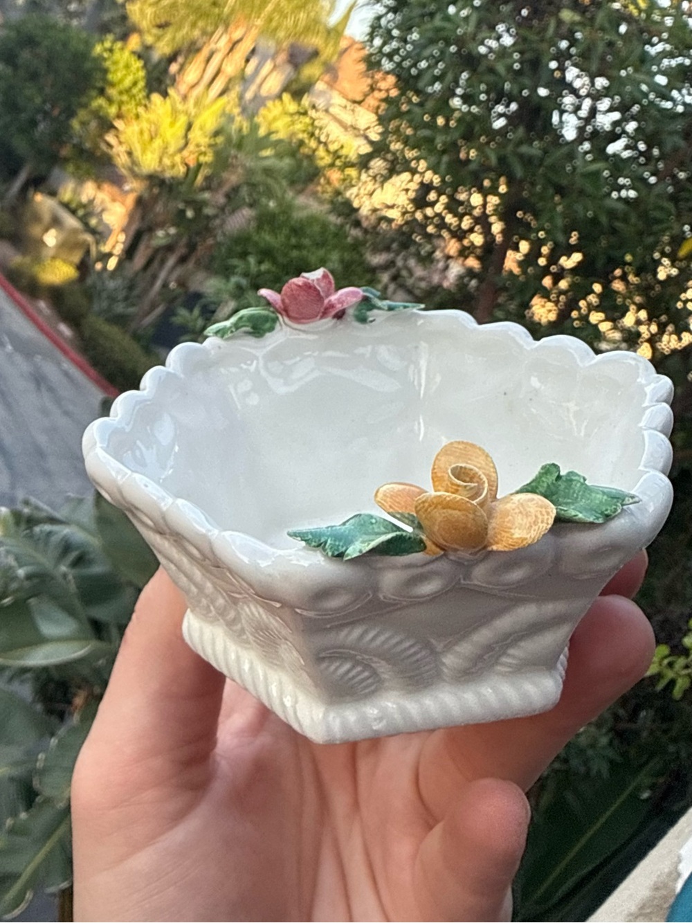 White Ceramic Floral Trinket Dish